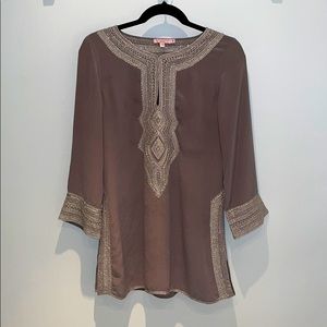 Calypso St. Barth silk tunic w/ silver embroidery